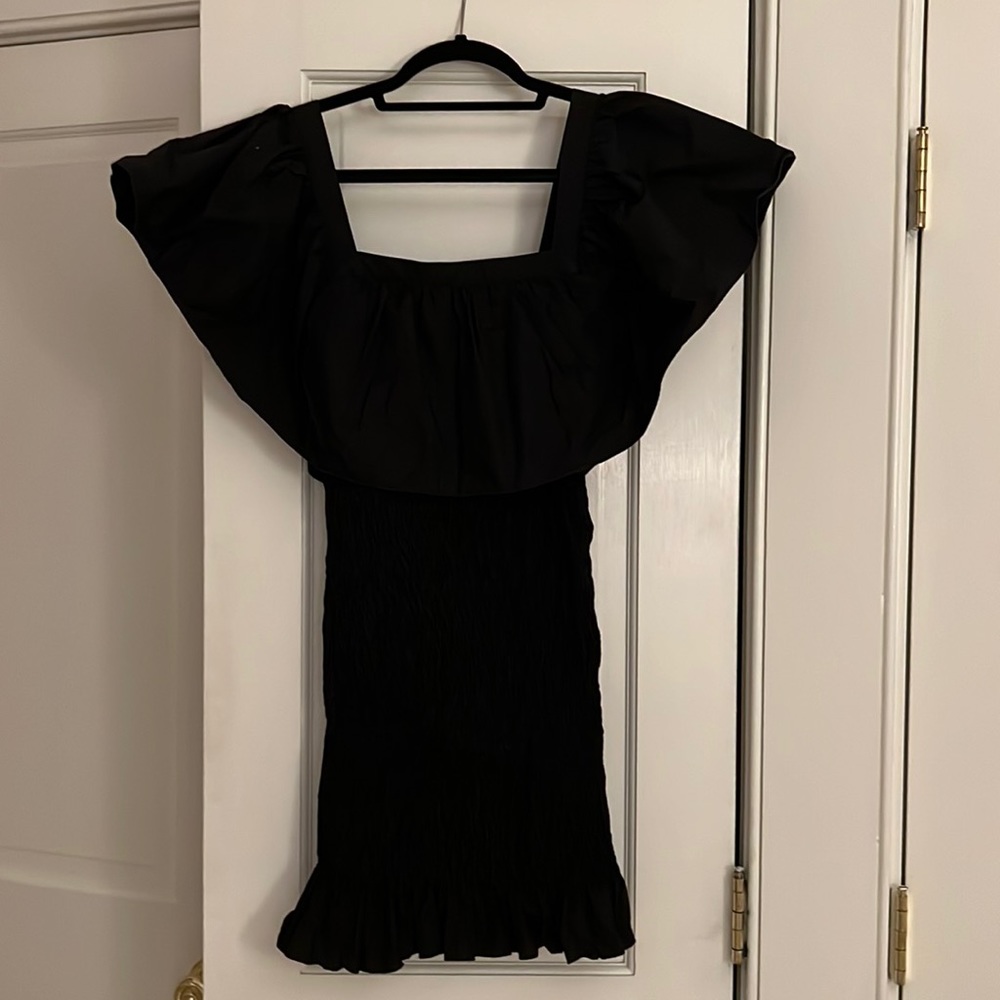 Solid & Striped Black Ruched Mini Dress